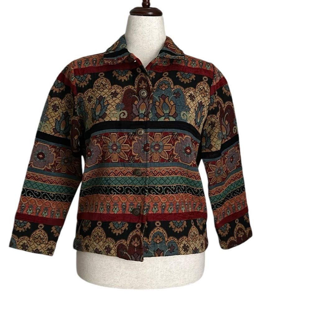 Vintage Studio Works Colorful Tapestry Floral Jacket Women's Size Medium